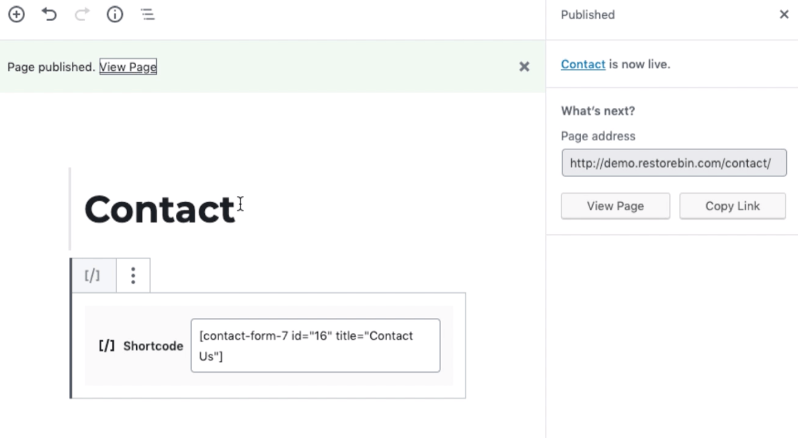 Contact Form 7 Shortccode Published in WordPress Page