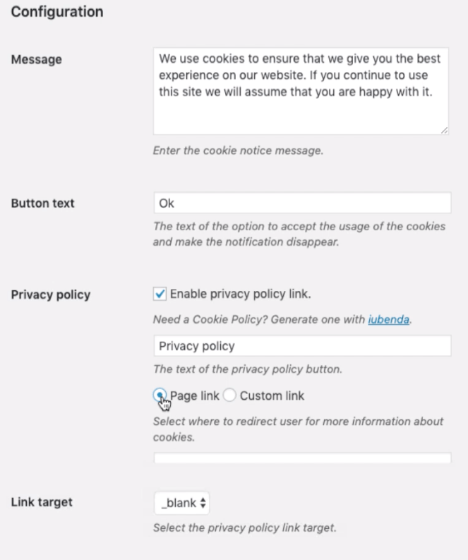 Cookie Notice Plugin Setting and Configuration