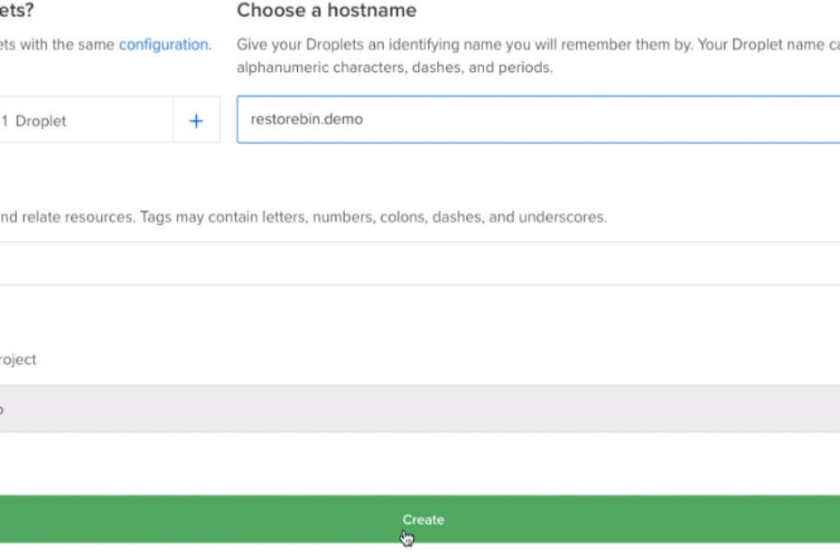 DigitalOcean Droplet Number, Hostname and Project Selection