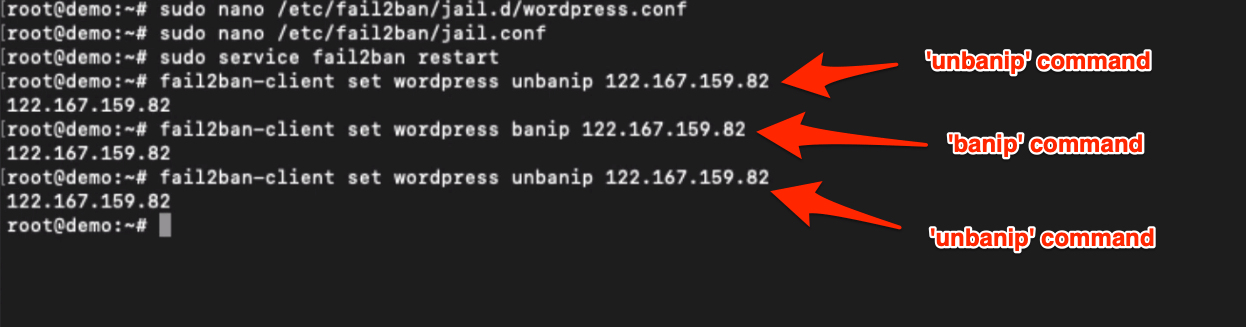 FAIL2BAN command for UNBAN and BAN