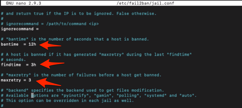 Fail2ban JAIL configuration file - maxretry bantime findtime