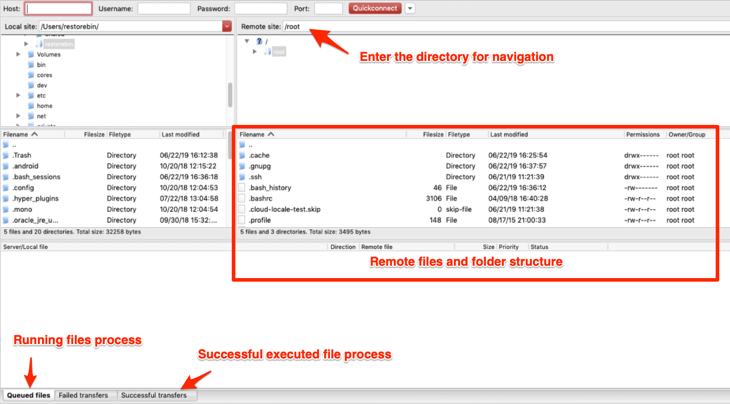 FileZilla Remote Connection using SFTP Login