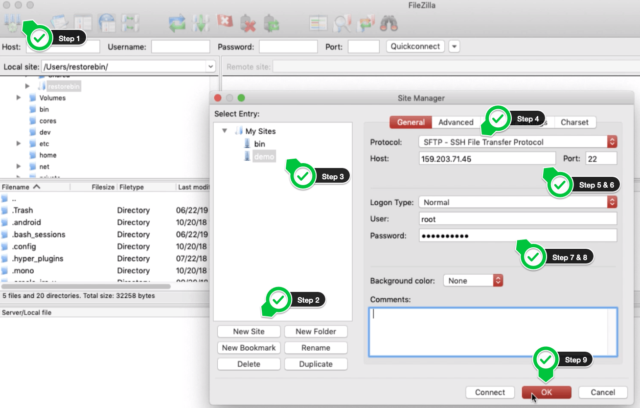 FileZilla SFTP Connection Setup