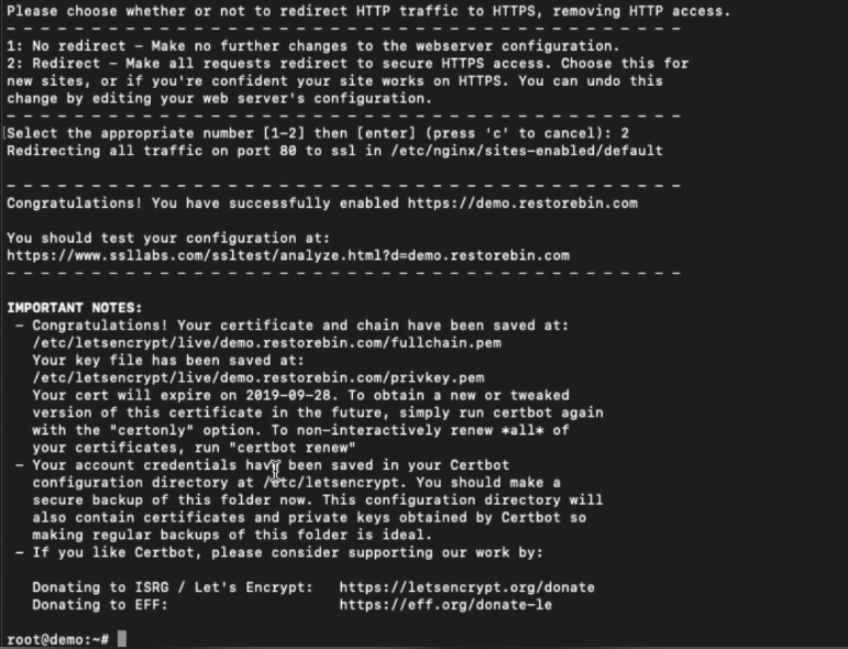 HTTP to HTTPs redirection using certbot program with free SSL