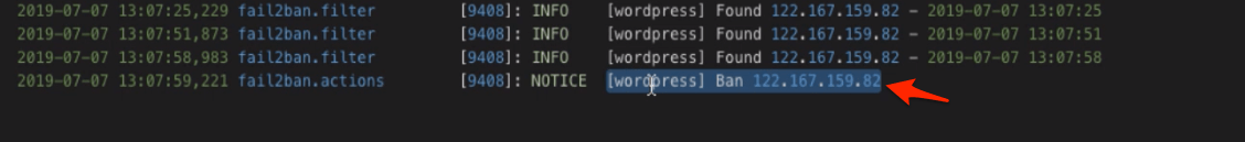 IP Address in fail2ban.log file