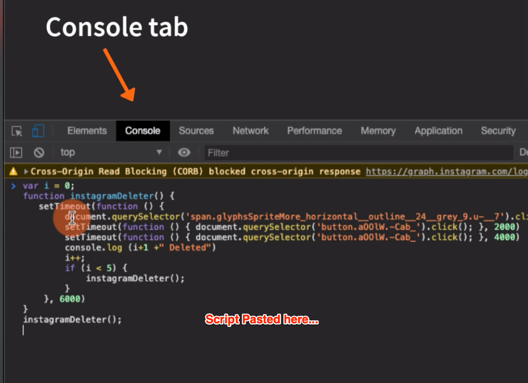 Instagram Purger Script in Developer Console
