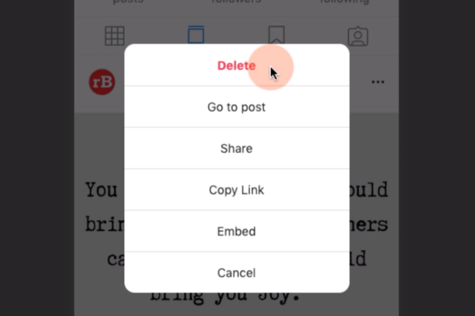 Instagram posts delete on computer browser