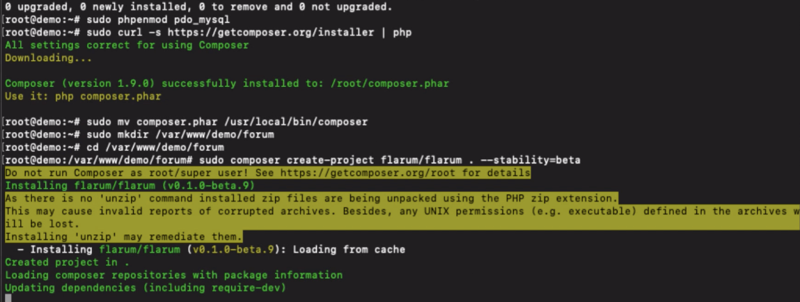 Install Flarum on LEMP using Composer