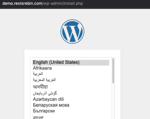 Install WordPress - Language Selection