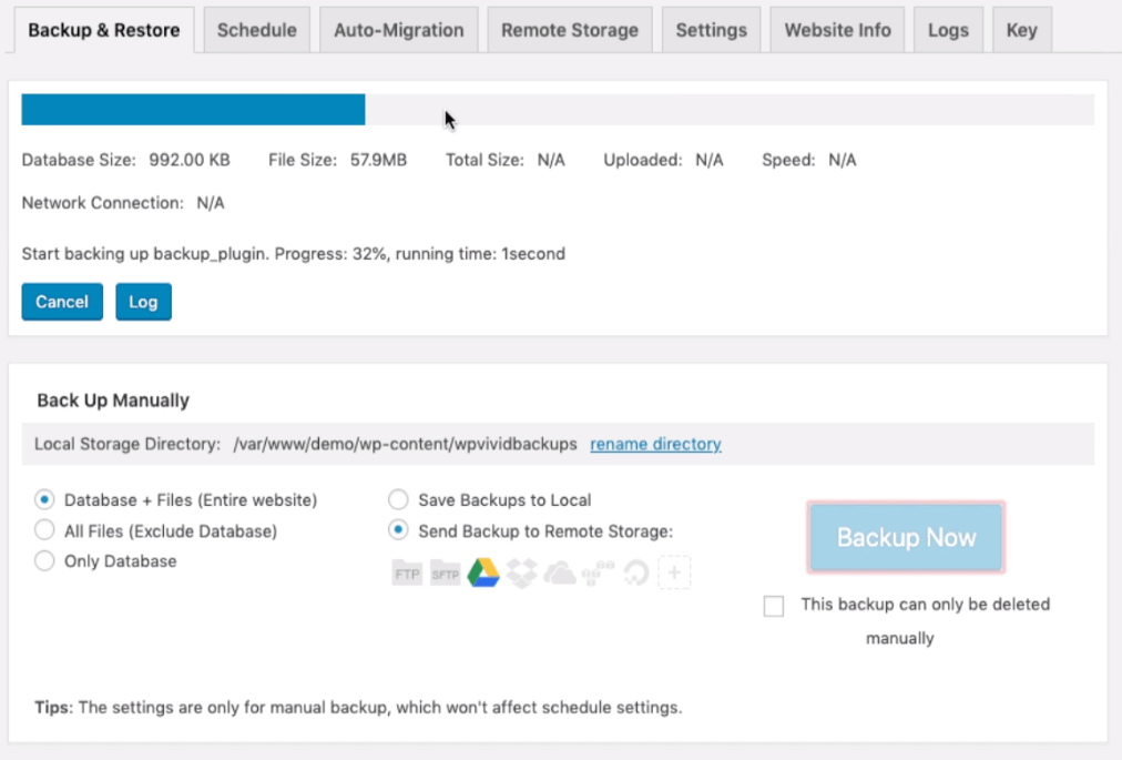 Manual Remote Backup of WordPress in Google Drive