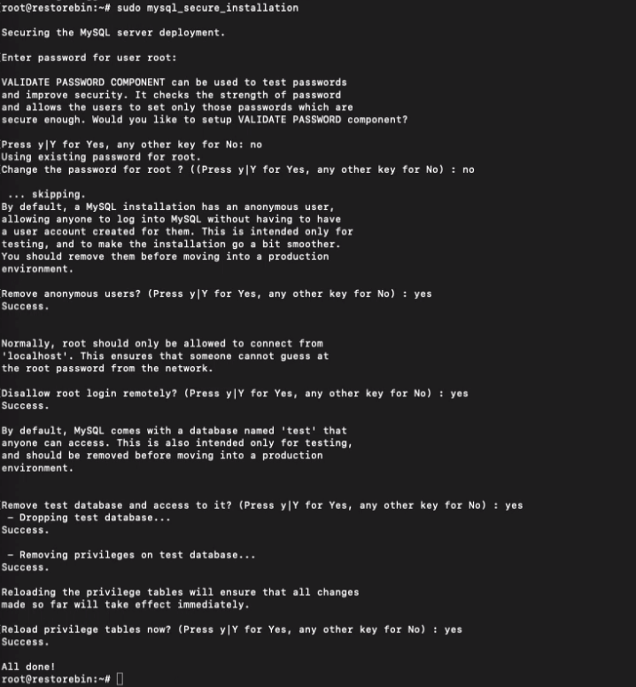 MySQL Server Secure Installation Script Configuration