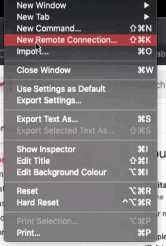 New Remote Connection in Terminal App Mac OS