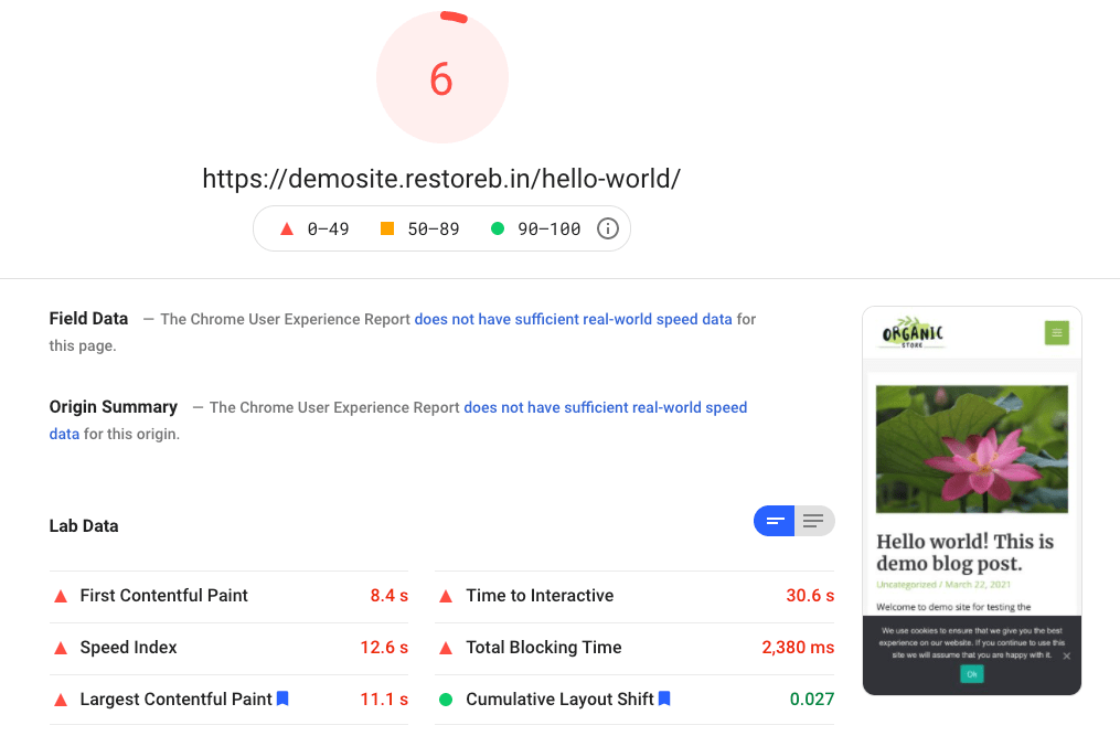 PageSpeed Insights for SSD storage on GCP