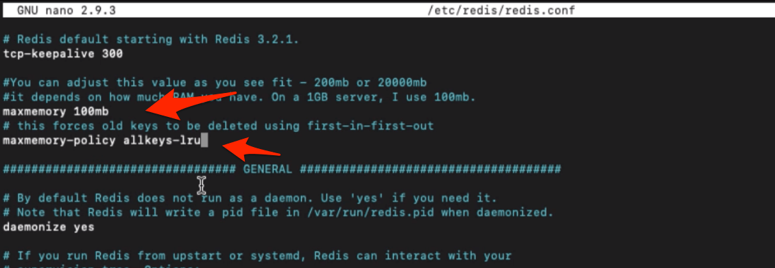 Setting maxmemory and allkeys-lru in redis.conf file