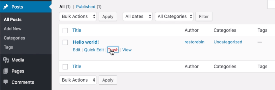 Trash Dummy Post in WordPress