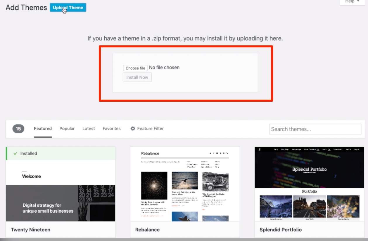Upload New WordPress Theme