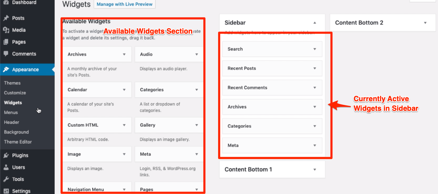 WordPress Widgets Settings