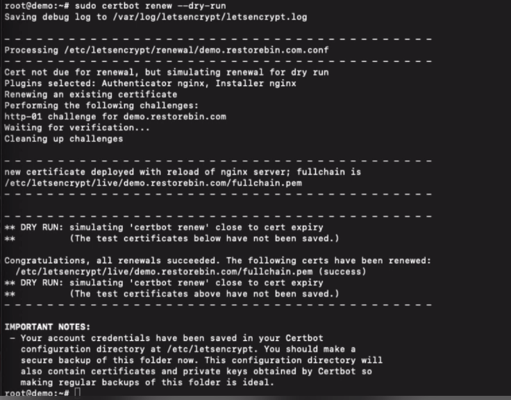 dry run certbot renewal