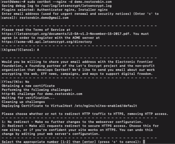 install and configure certbot for letsencrypt SSL certificate