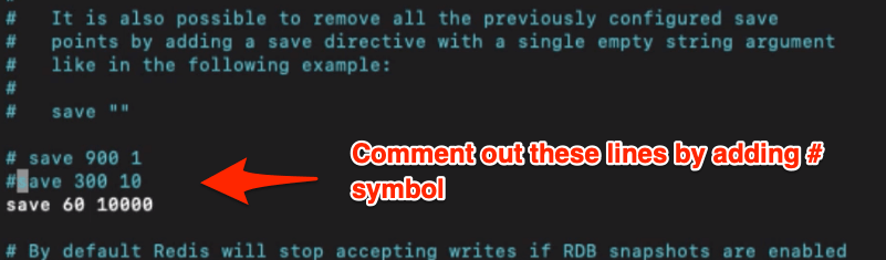 redis configuration comment out save RAM memory instead of disk