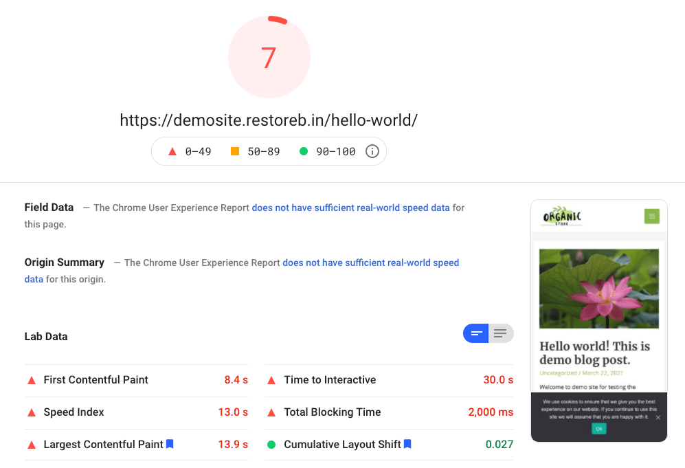 PageSpeed Insights for HDD storage on GCP